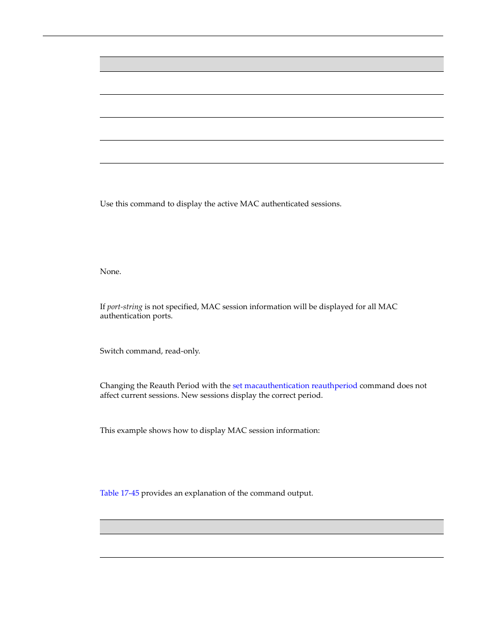 Show macauthentication session, Show macauthentication session -23, Show macauthentication session output details -23 | Enterasys Networks D-Series User Manual | Page 485 / 540