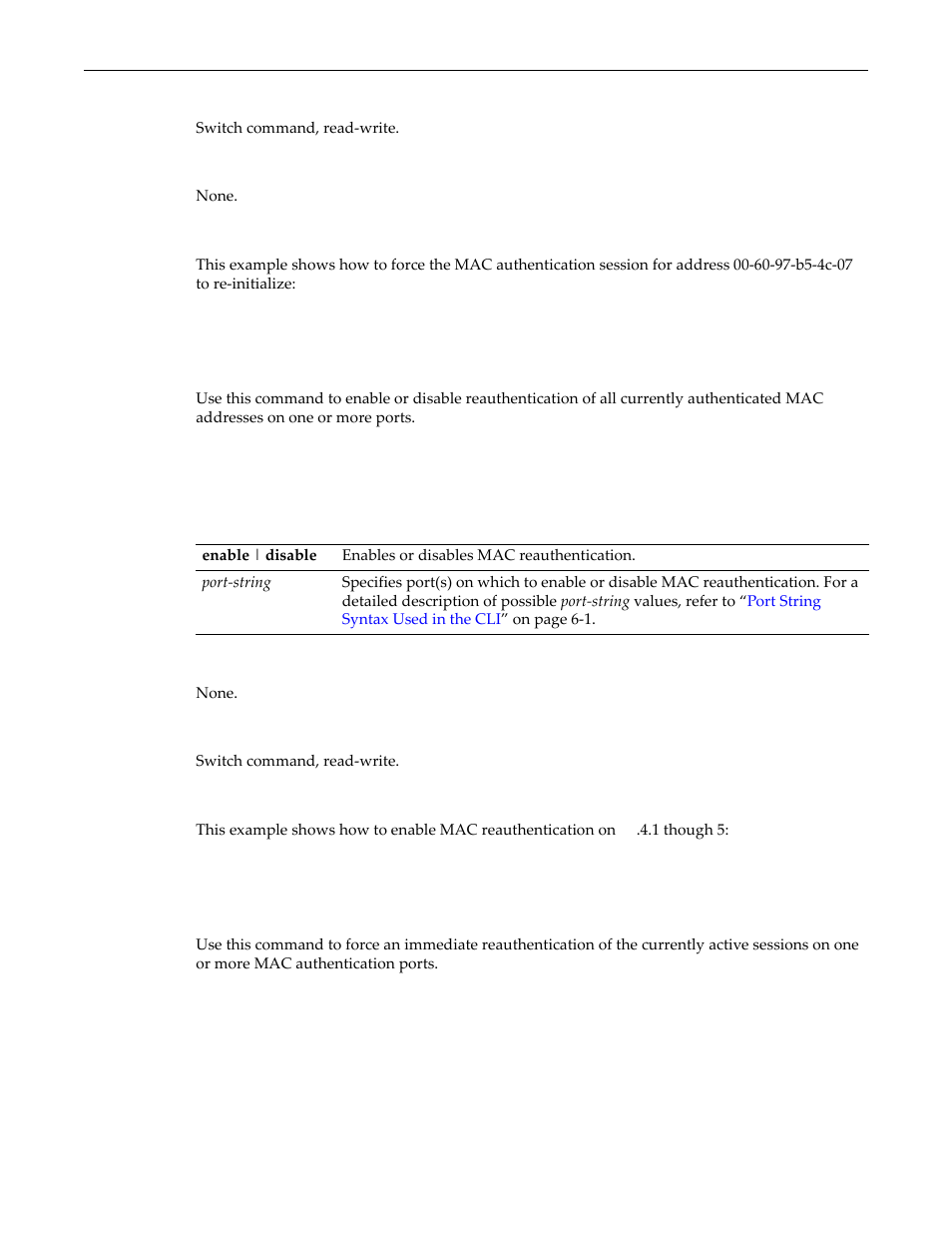 Set macauthentication reauthentication, Set macauthentication portreauthenticate, Ed in | Macauthentication reauthentication | Enterasys Networks D-Series User Manual | Page 490 / 540