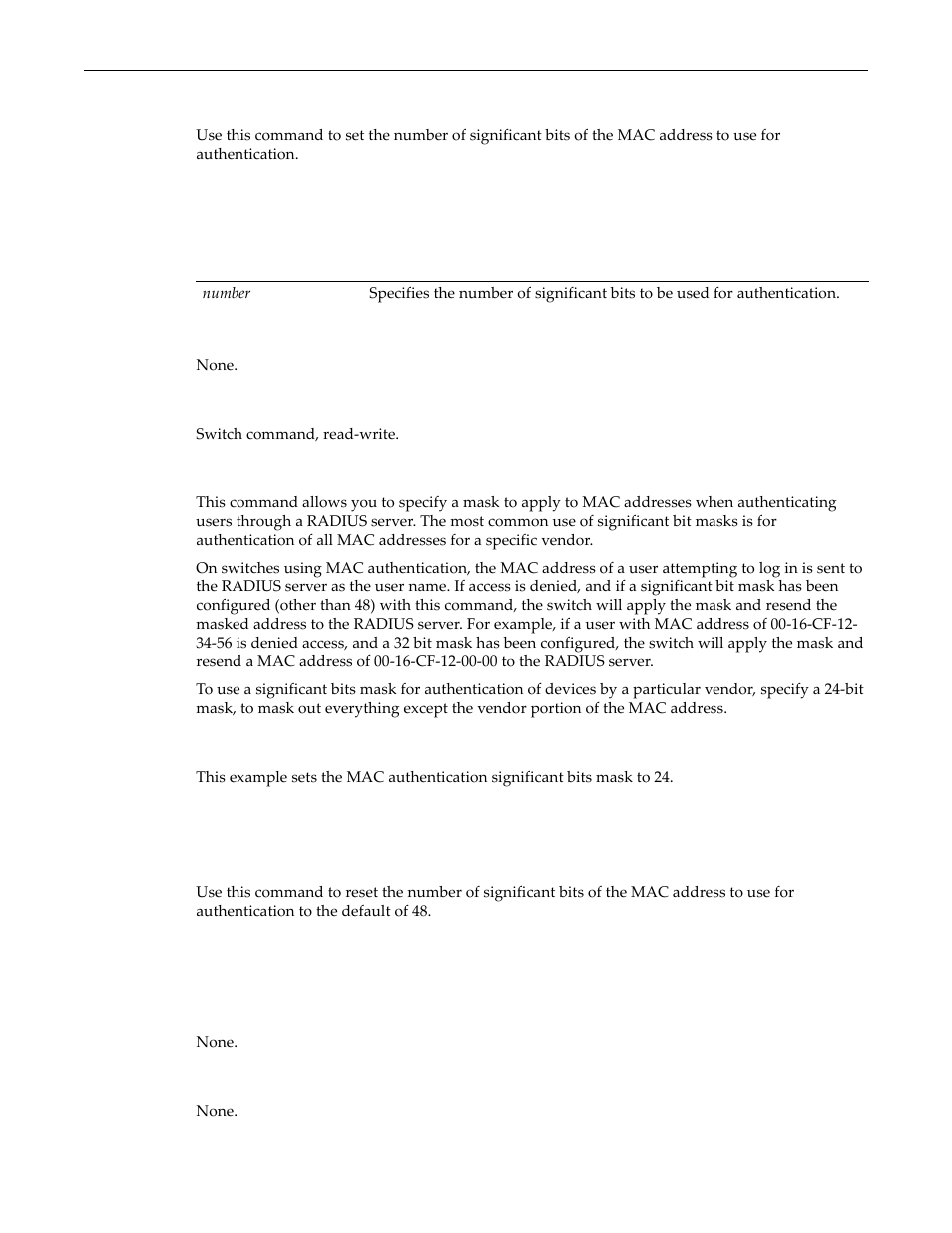 Set macauthentication significant-bits, Clear macauthentication significant-bits, Set macauthentication significant‐bits | Enterasys Networks D-Series User Manual | Page 493 / 540