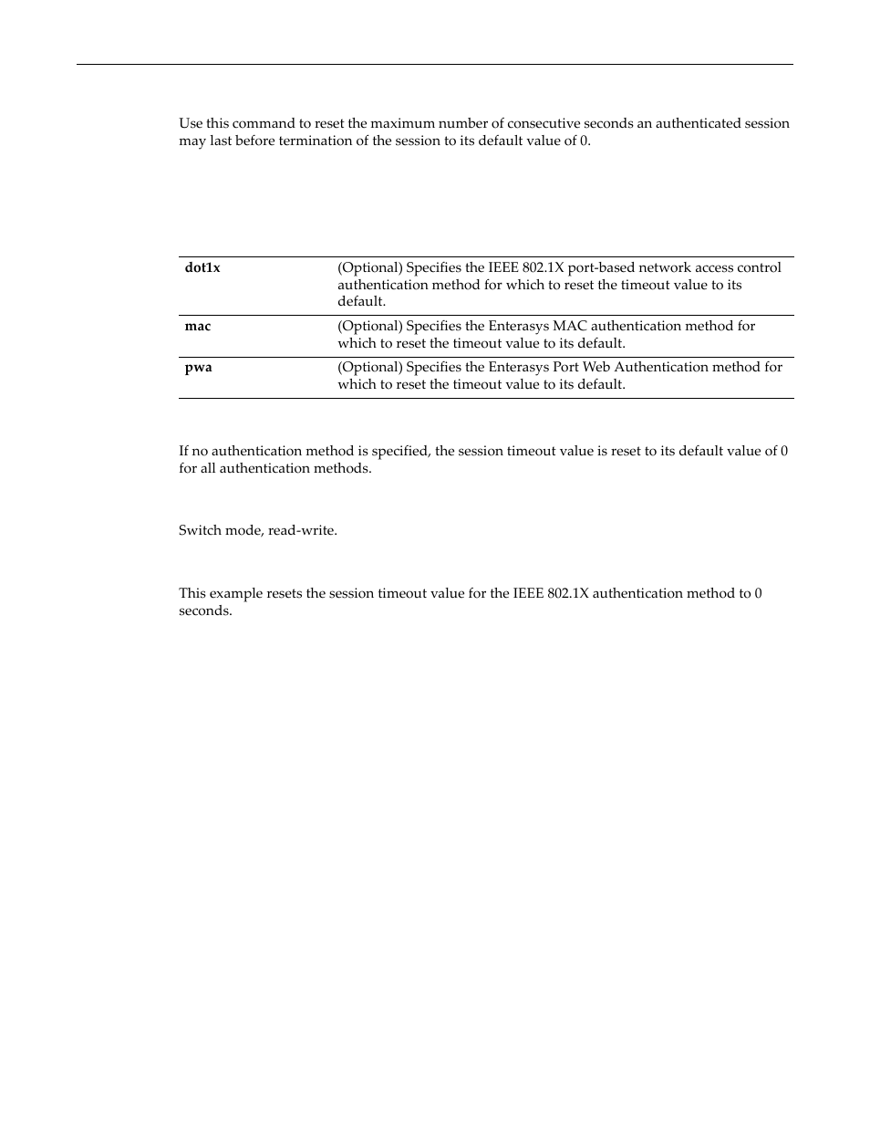 Clear multiauth session-timeout, Clear multiauth session-timeout -44 | Enterasys Networks D-Series User Manual | Page 506 / 540