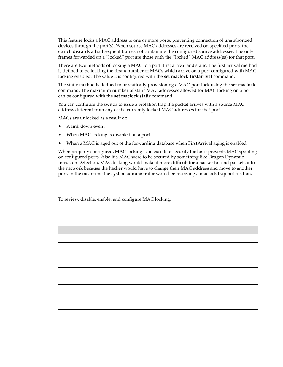 Configuring mac locking, Purpose, Commands | Configuring mac locking -51, Purpose -51 commands -51, Configuring mac, Locking | Enterasys Networks D-Series User Manual | Page 513 / 540