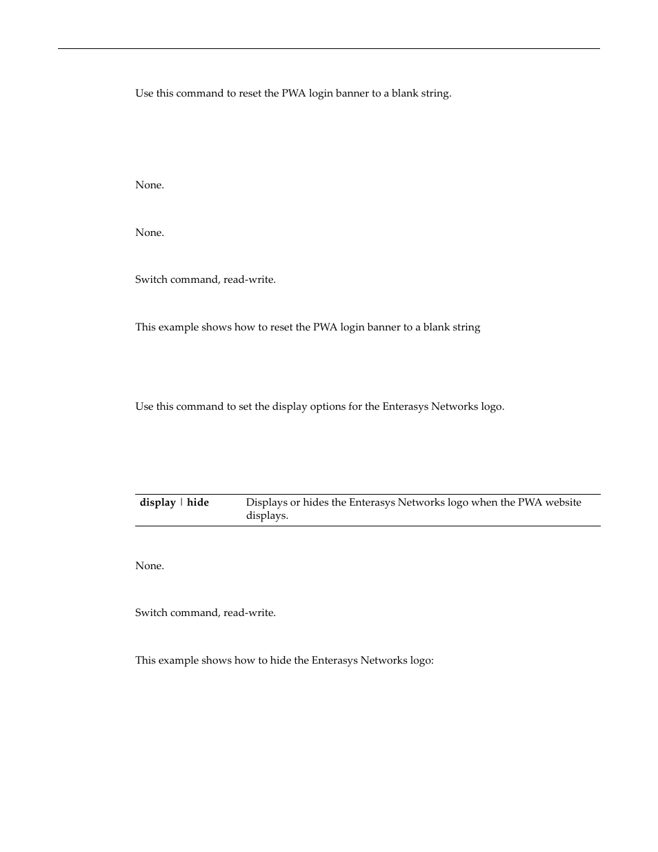 Clear pwa banner, Set pwa displaylogo, Clear pwa banner -66 set pwa displaylogo -66 | Enterasys Networks D-Series User Manual | Page 528 / 540