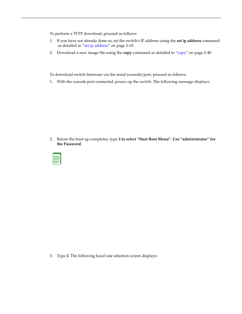 Downloading from a tftp server, Downloading via the serial port | Enterasys Networks D-Series User Manual | Page 67 / 540