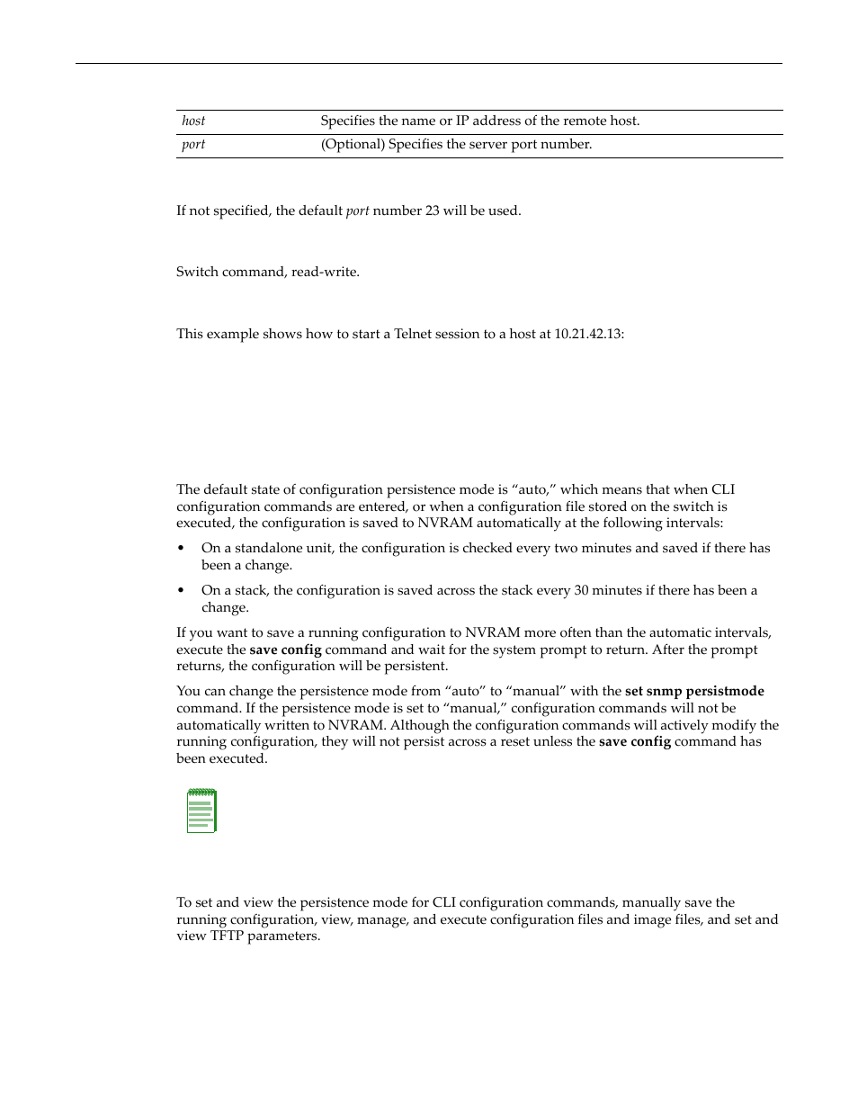 Managing switch configuration and files, Configuration persistence mode, Purpose | Managing switch configuration and files -34, Configuration persistence mode -34 purpose -34 | Enterasys Networks D-Series User Manual | Page 72 / 540