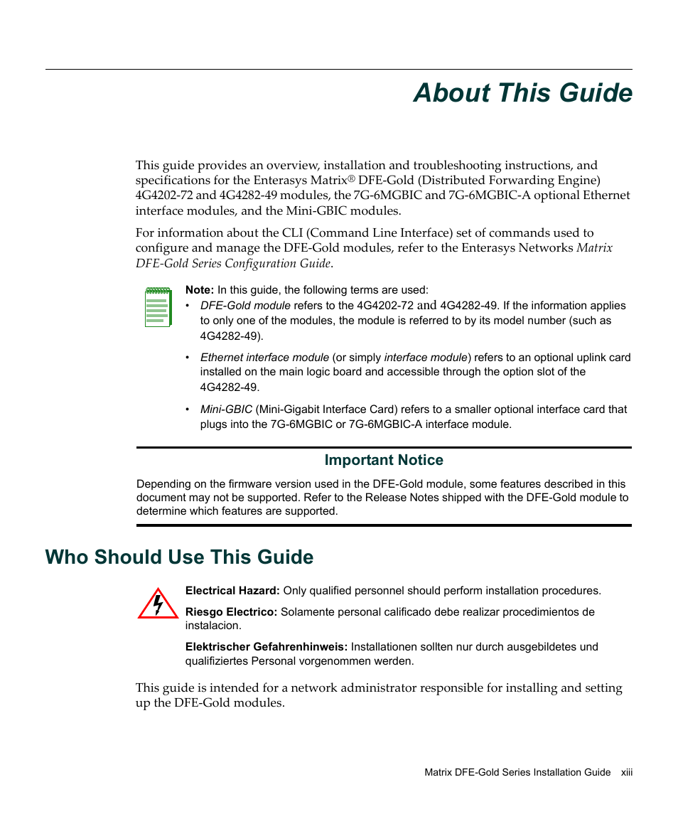 About this guide, Who should use this guide | Enterasys Networks Enterasys Matrix 6H303-48 User Manual | Page 17 / 90