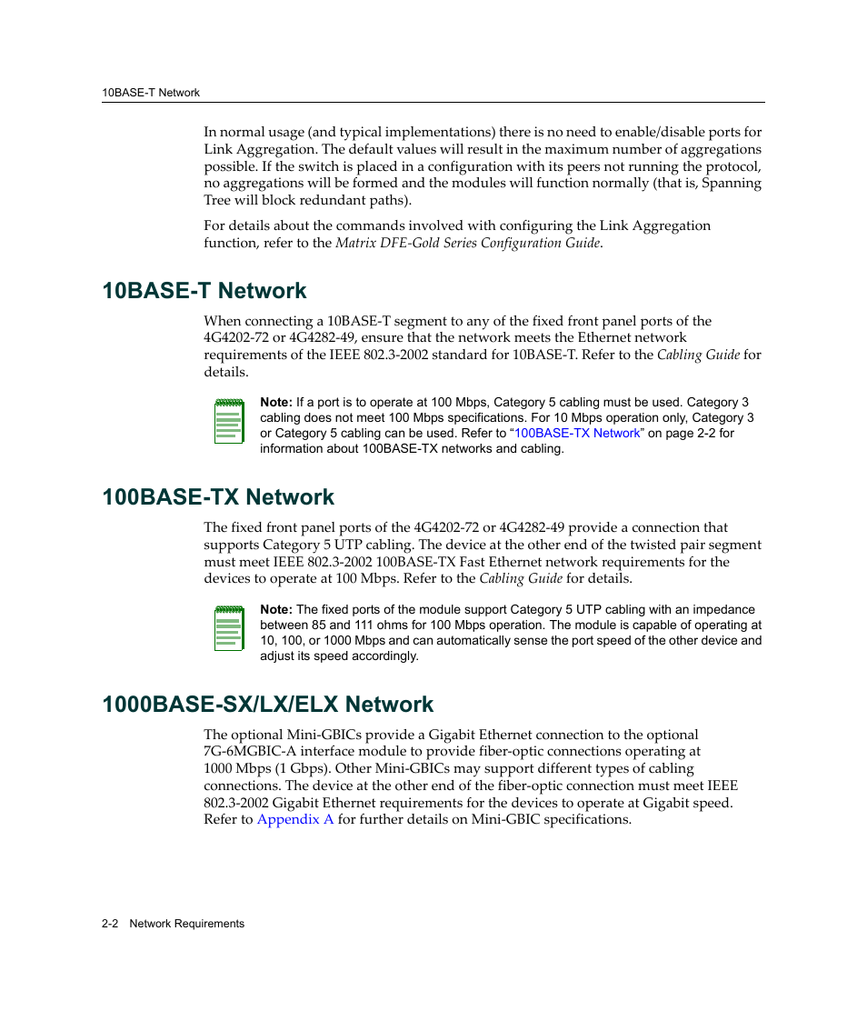 10base-t network, 100base-tx network, 1000base-sx/lx/elx network | Enterasys Networks Enterasys Matrix 6H303-48 User Manual | Page 30 / 90