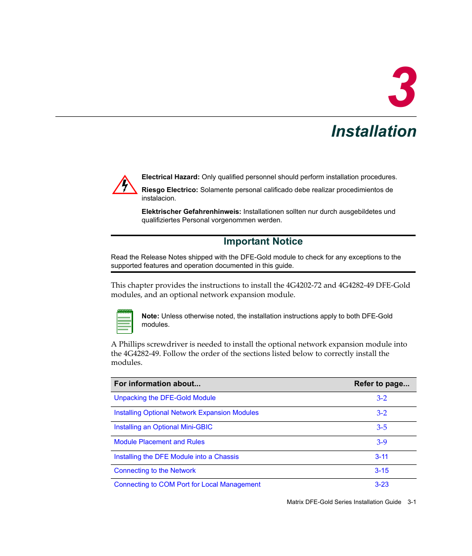 Installation, Chapter 3: installation | Enterasys Networks Enterasys Matrix 6H303-48 User Manual | Page 33 / 90