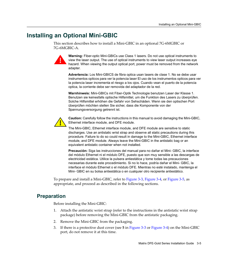 Installing an optional mini-gbic, Preparation, Preparation -5 | Installing an optional mini‐gbic | Enterasys Networks Enterasys Matrix 6H303-48 User Manual | Page 37 / 90