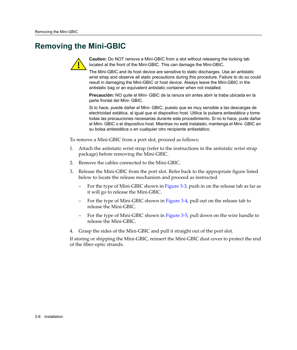 Removing the mini-gbic, Removing the mini-gbic -8 | Enterasys Networks Enterasys Matrix 6H303-48 User Manual | Page 40 / 90