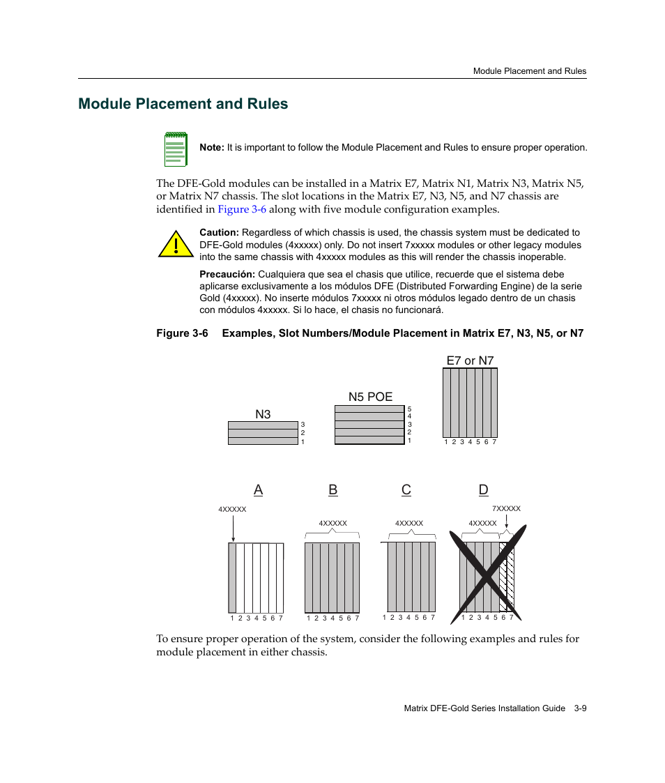 Module placement and rules, Module placement and rules -9, Module | Placement and rules, Ad c b, E7 or n7, N5 poe | Enterasys Networks Enterasys Matrix 6H303-48 User Manual | Page 41 / 90