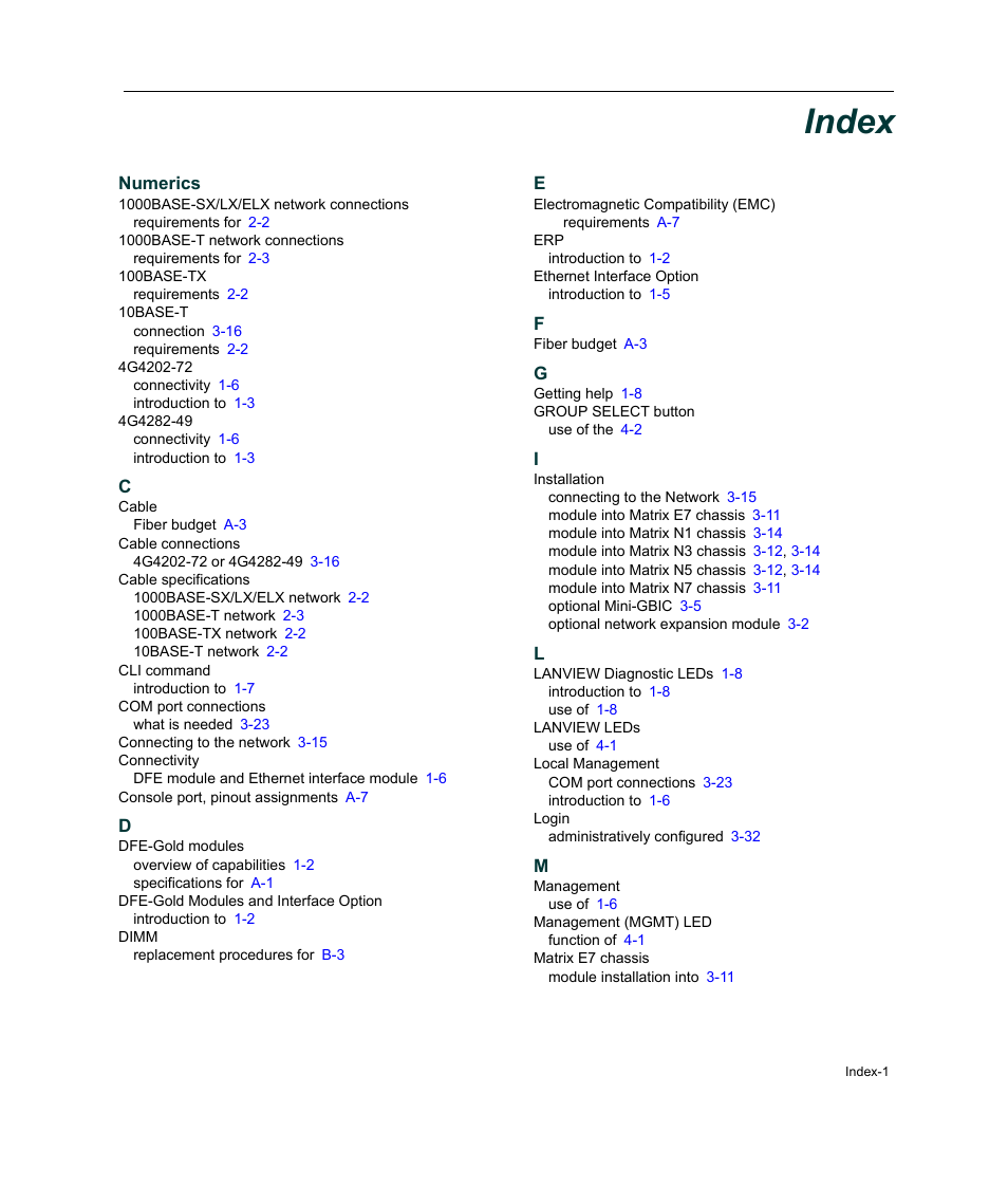 Index, Numerics | Enterasys Networks Enterasys Matrix 6H303-48 User Manual | Page 89 / 90