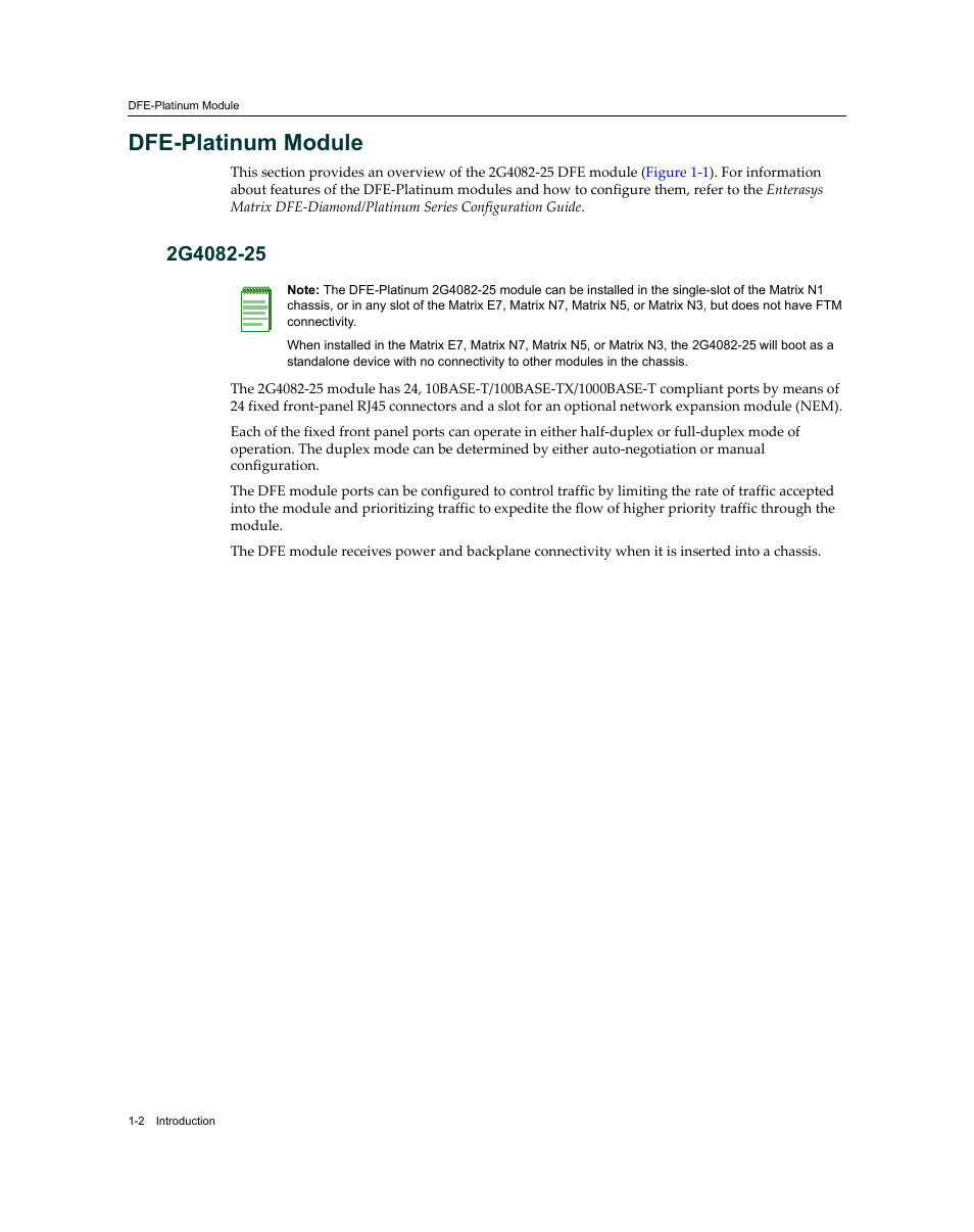 Dfe-platinum module, 2g4082-25, Dfe-platinum module -2 | 2g4082-25 -2 | Enterasys Networks Enterasys Matrix 9034310-01 User Manual | Page 18 / 58