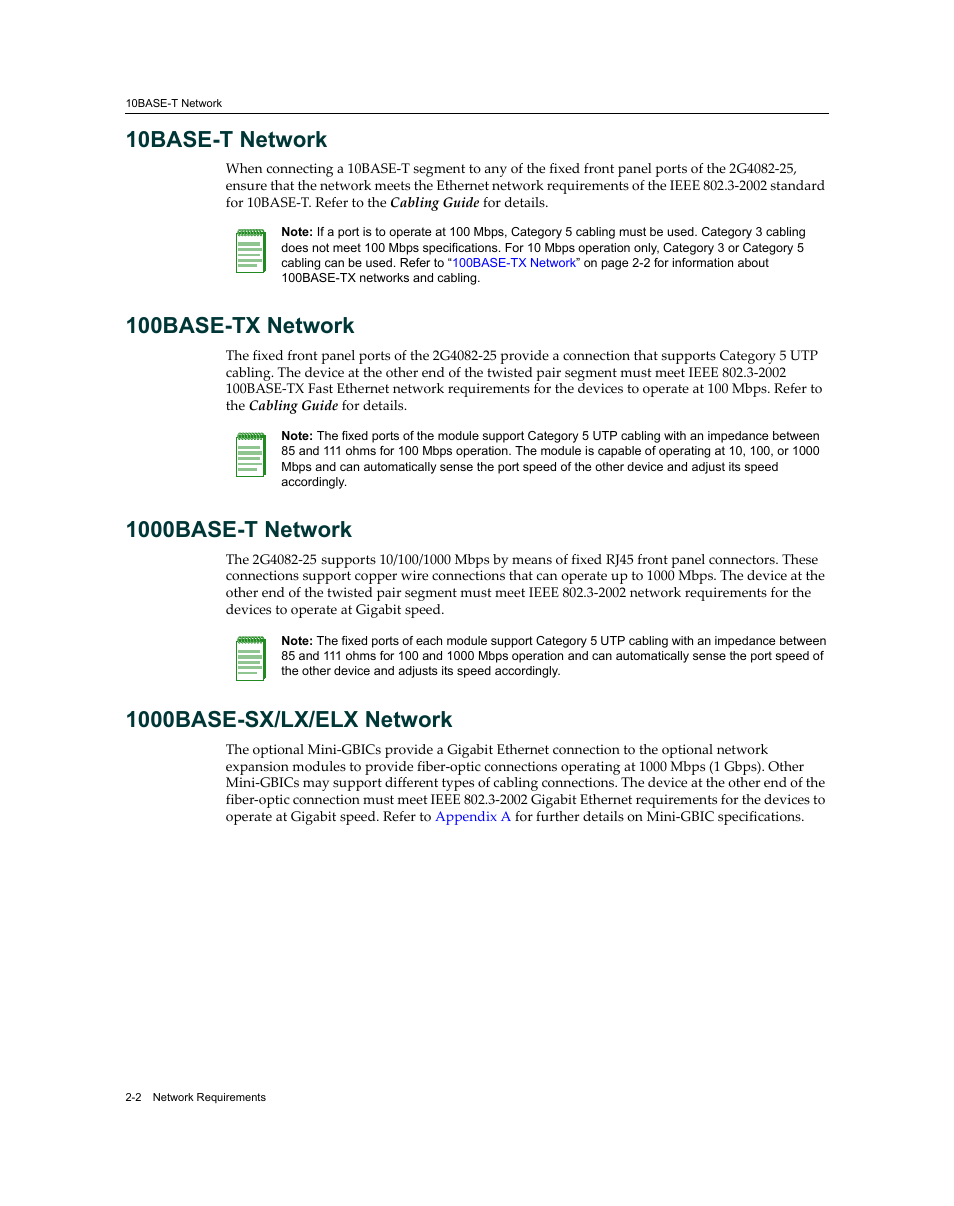 10base-t network, 100base-tx network, 1000base-t network | 1000base-sx/lx/elx network | Enterasys Networks Enterasys Matrix 9034310-01 User Manual | Page 24 / 58