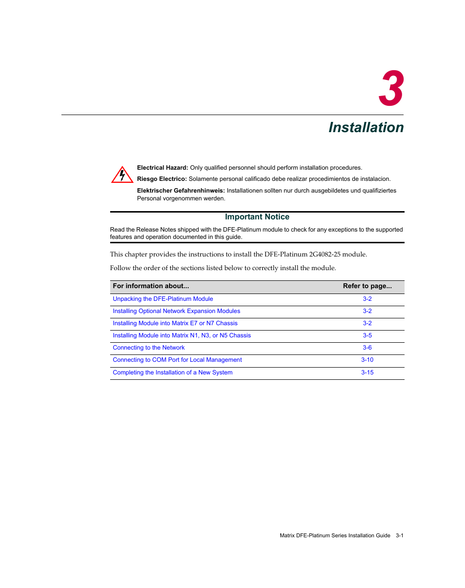 Installation, Chapter 3: installation | Enterasys Networks Enterasys Matrix 9034310-01 User Manual | Page 25 / 58