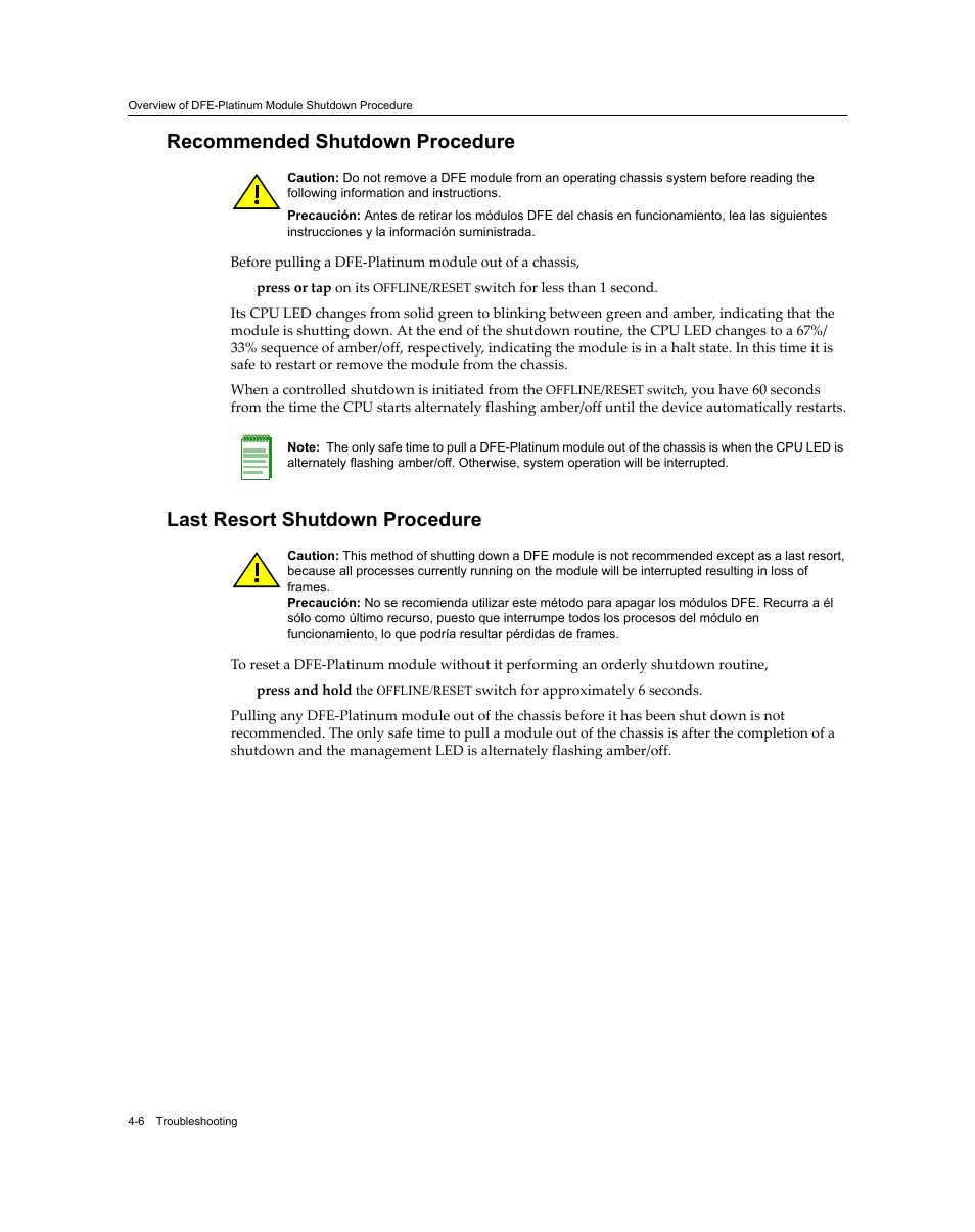 Recommended shutdown procedure, Last resort shutdown procedure | Enterasys Networks Enterasys Matrix 9034310-01 User Manual | Page 46 / 58