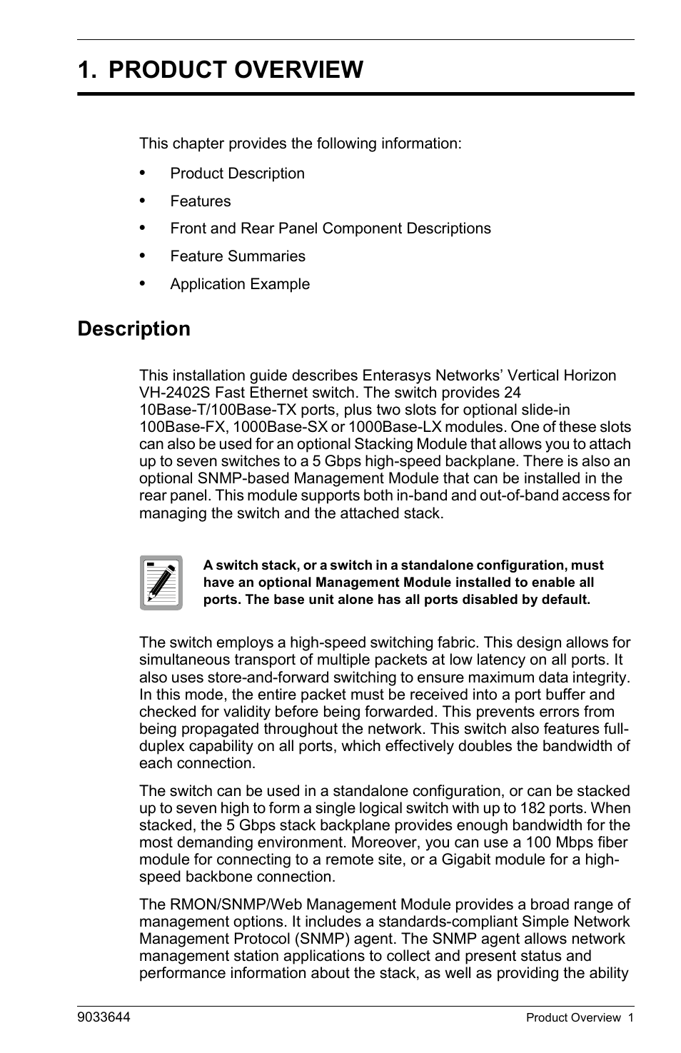 Product overview, Description | Enterasys Networks VH-2402S User Manual | Page 15 / 58