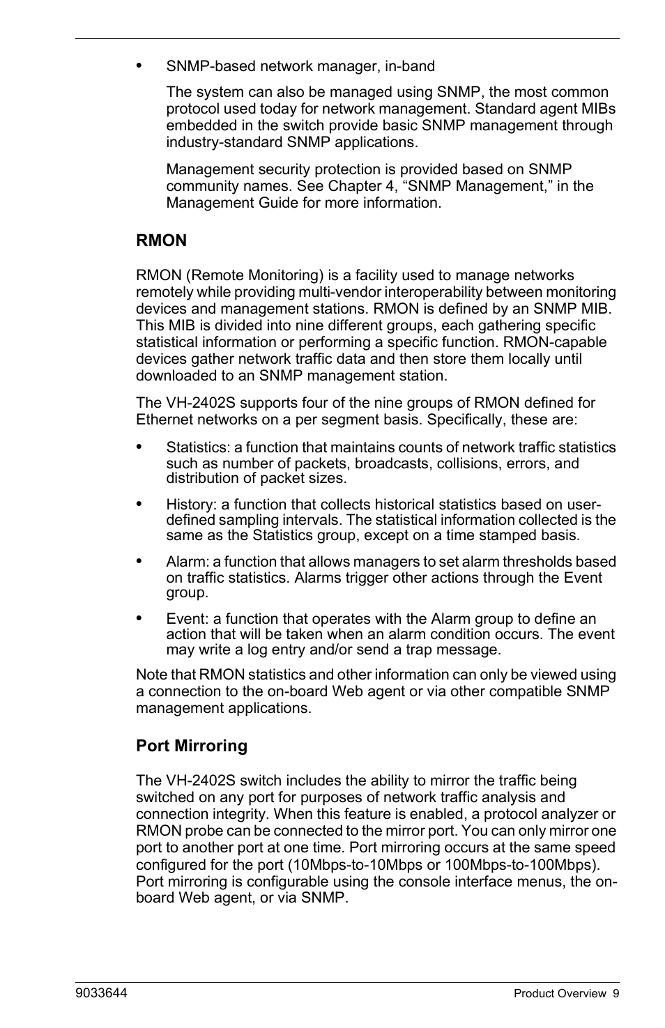 Rmon, Port mirroring, Rmon port mirroring | Enterasys Networks VH-2402S User Manual | Page 23 / 58