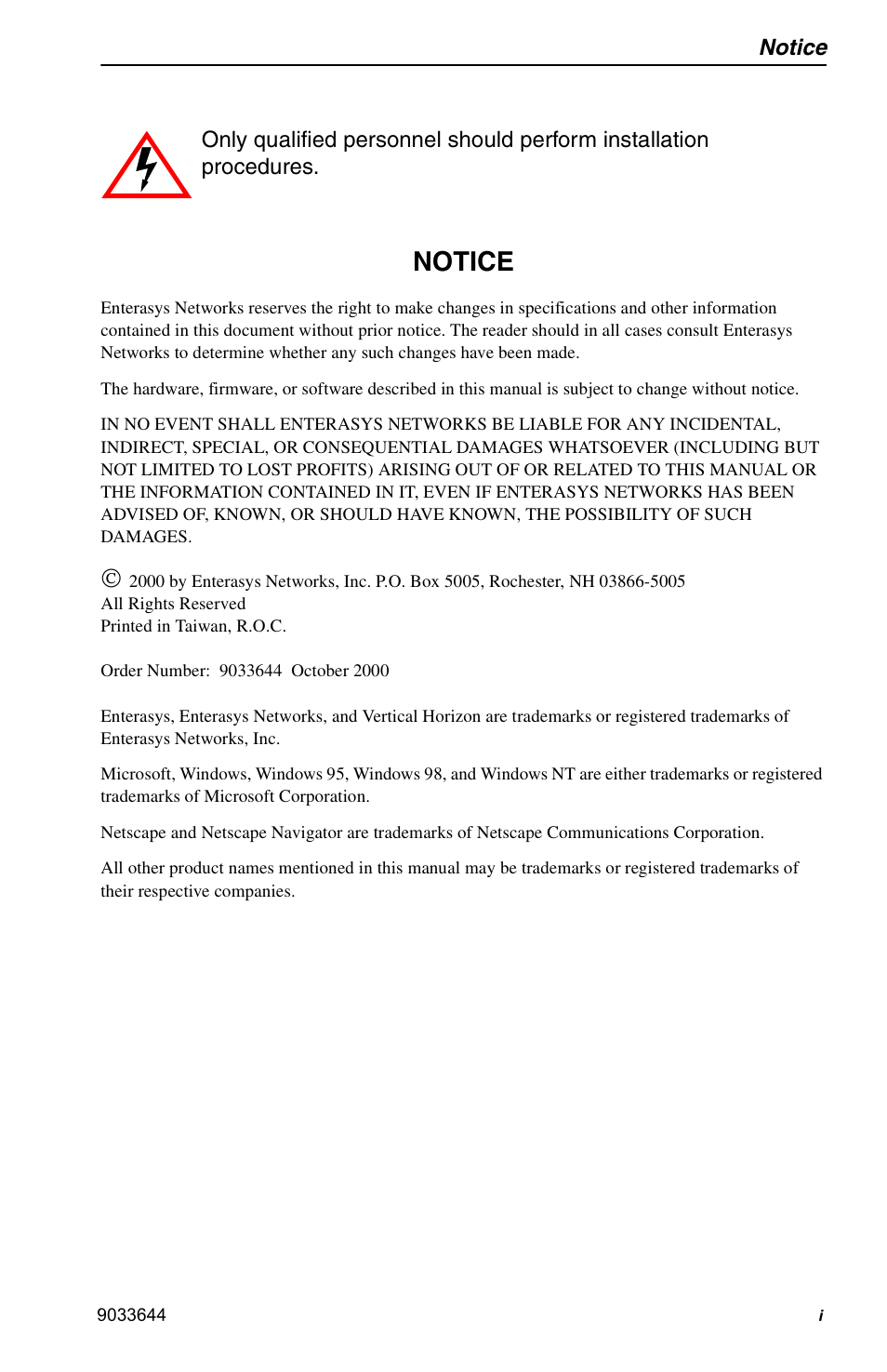 Notice | Enterasys Networks VH-2402S User Manual | Page 3 / 58