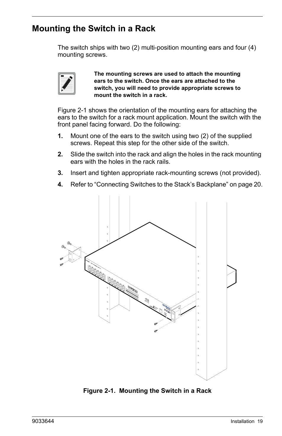 Mounting the switch in a rack | Enterasys Networks VH-2402S User Manual | Page 33 / 58