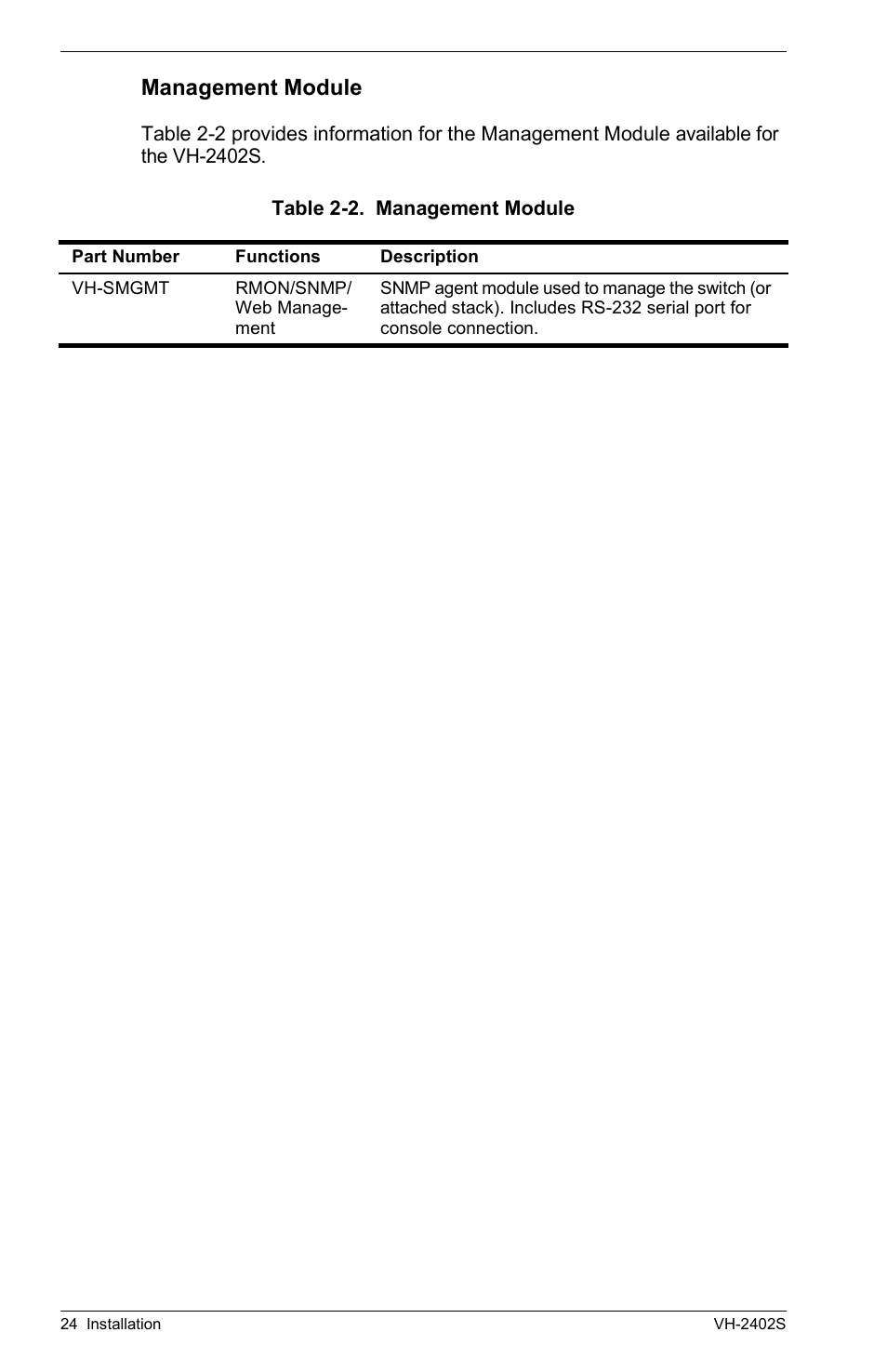 Management module | Enterasys Networks VH-2402S User Manual | Page 38 / 58