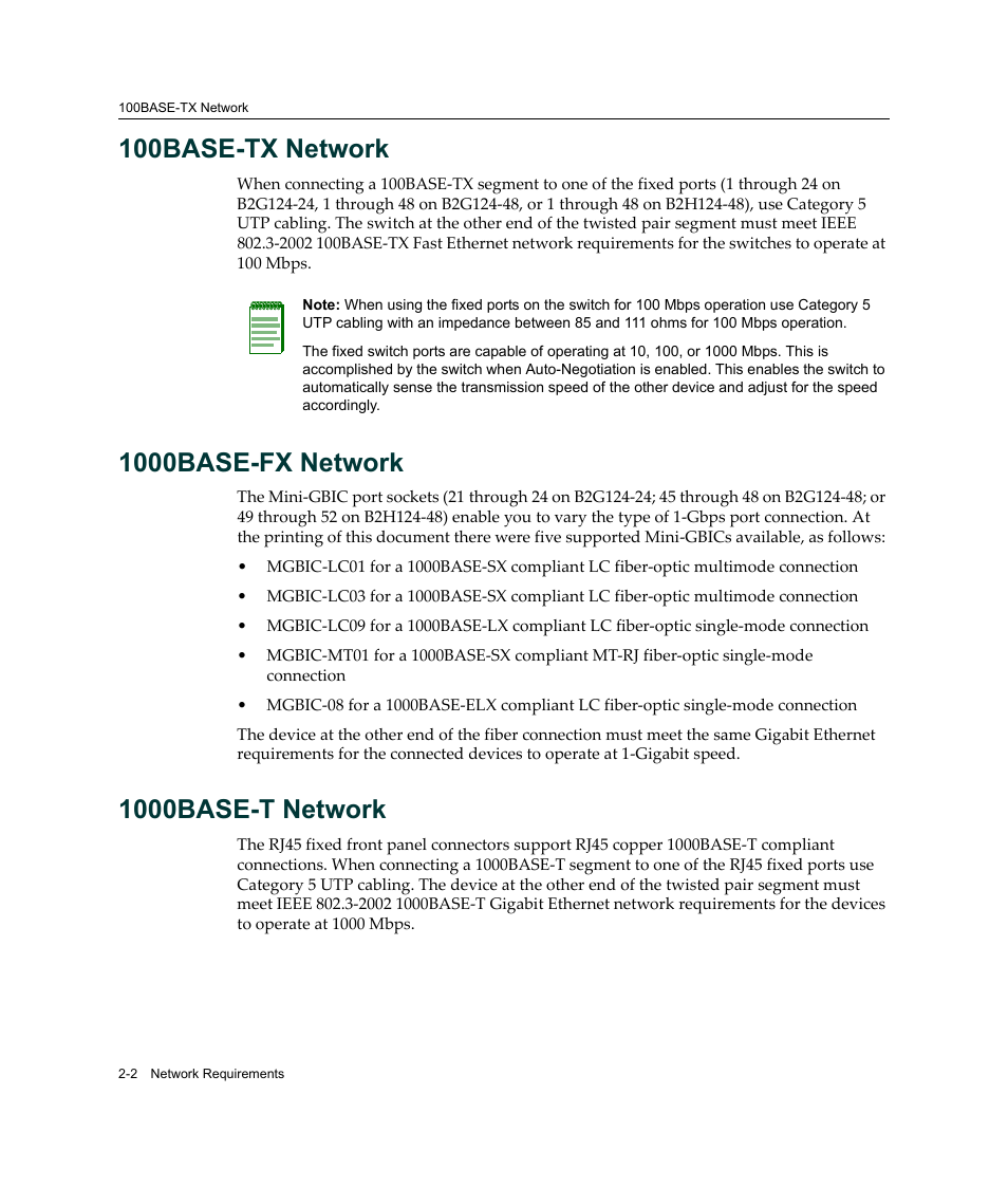 100base-tx network, 1000base-fx network, 1000base-t network | Enterasys Networks Enterasys SecureStack B2 B2G124-24 User Manual | Page 30 / 80