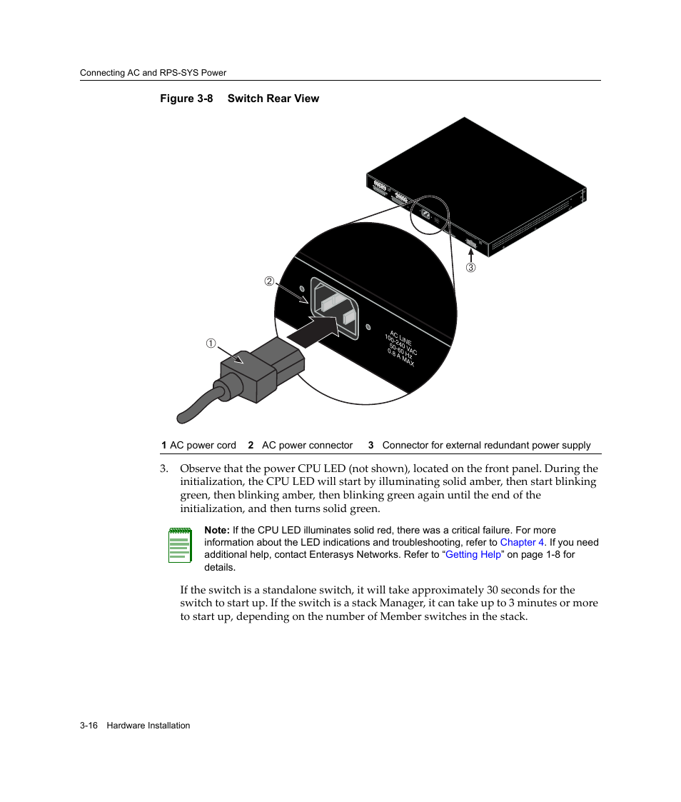 Switch rear view -16, Аб в | Enterasys Networks Enterasys SecureStack B2 B2G124-24 User Manual | Page 46 / 80