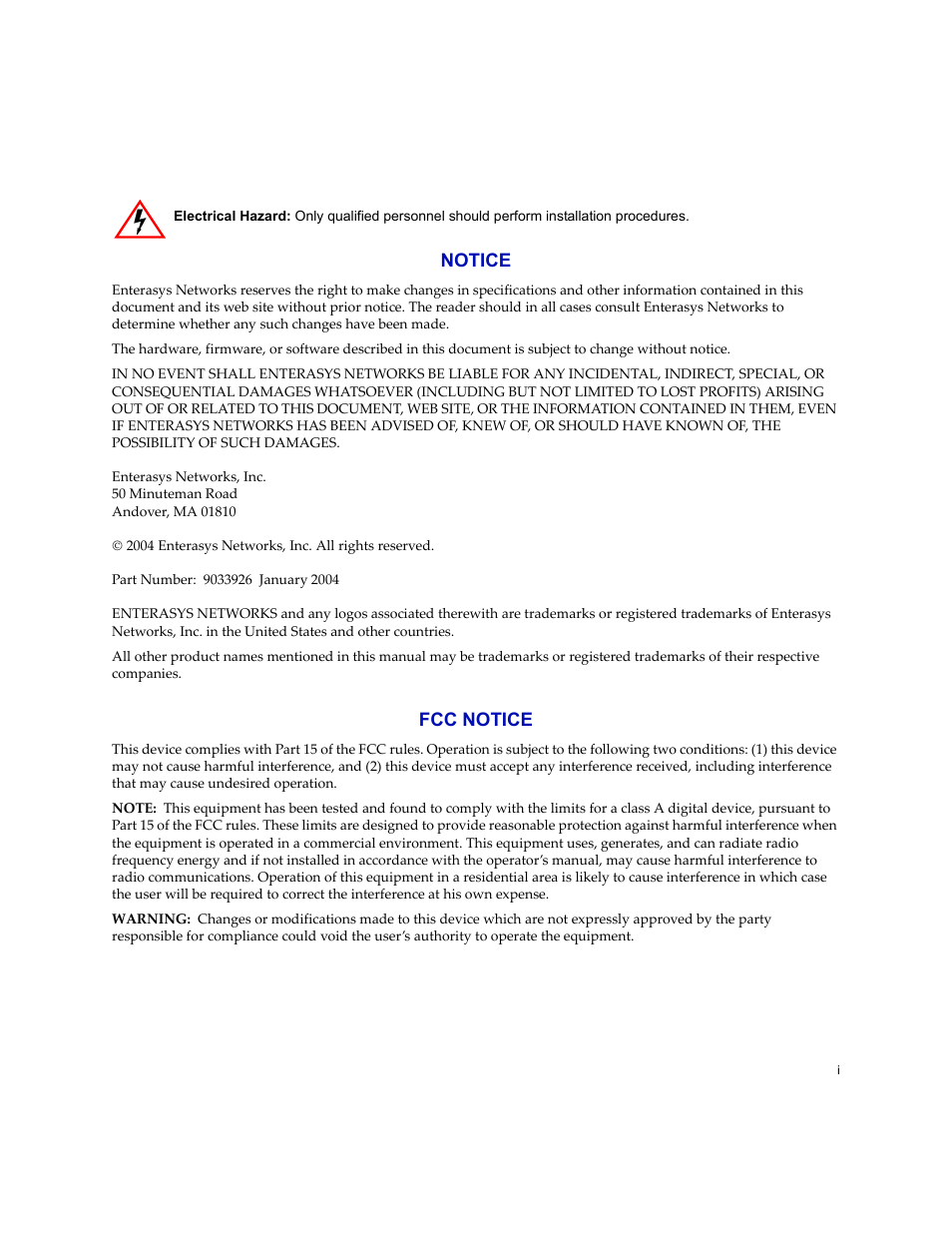 Notice, Fcc notice | Enterasys Networks 24-Port User Manual | Page 3 / 26