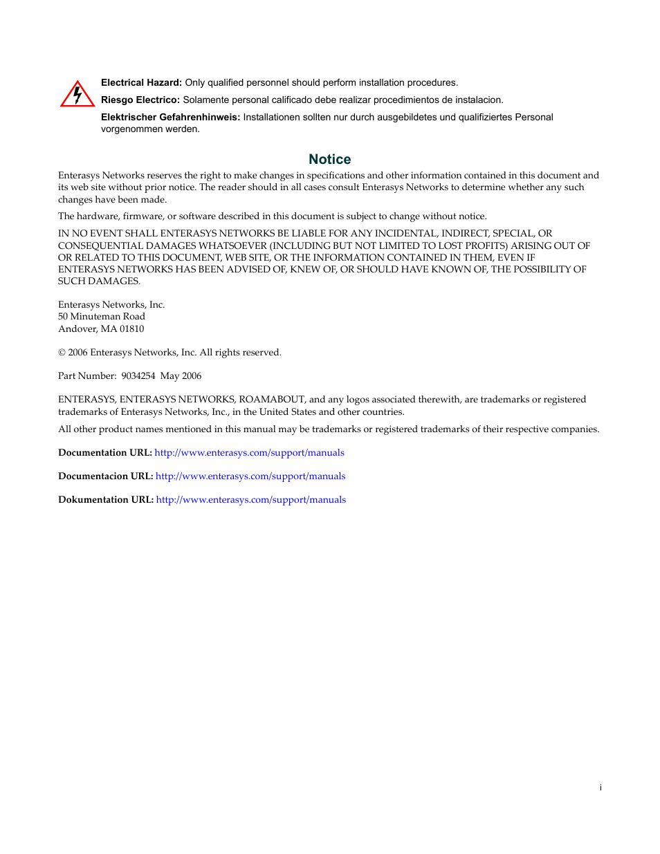 Notice | Enterasys Networks ROAMABOUT RBT-1602 User Manual | Page 3 / 92