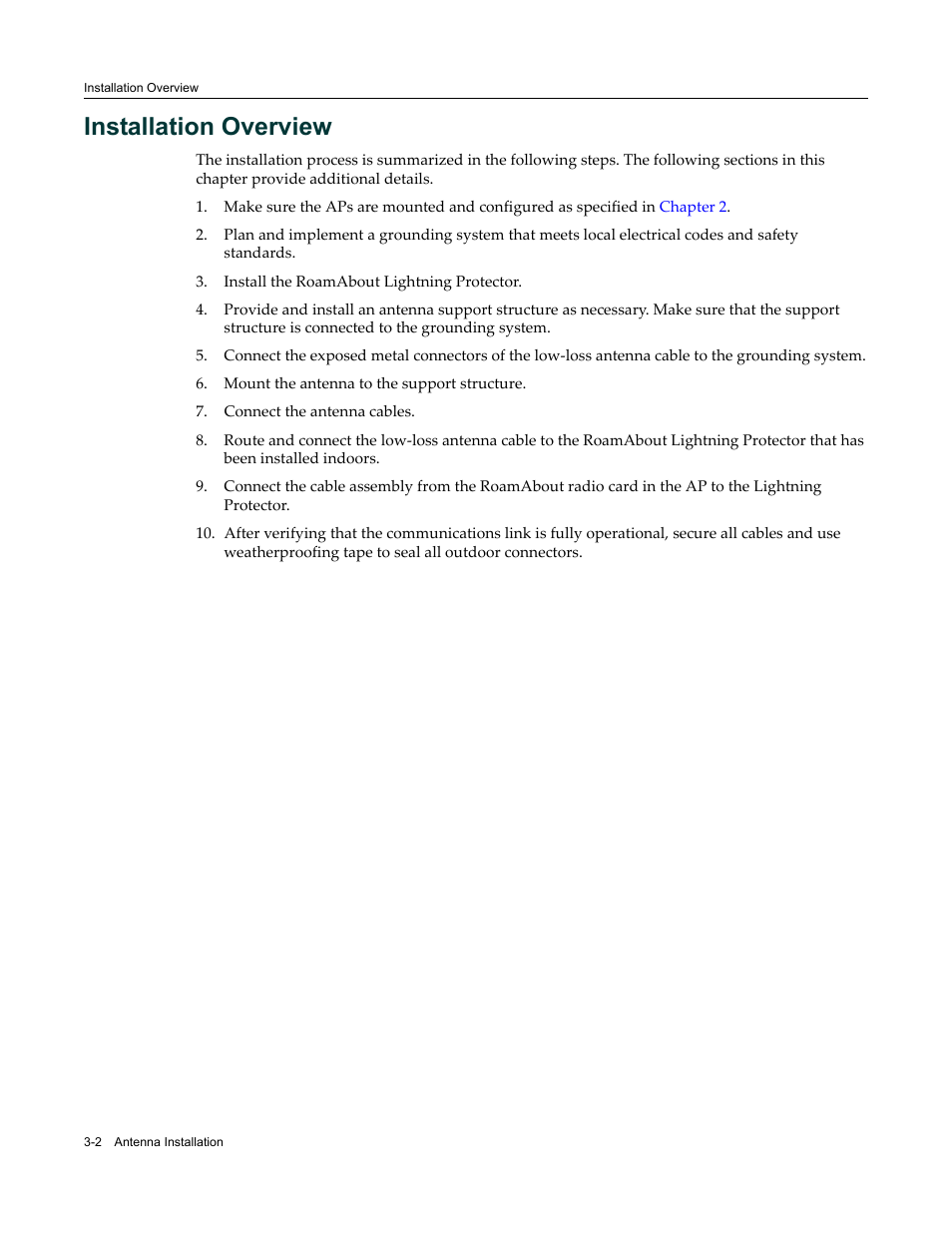 Installation overview, Installation overview -2 | Enterasys Networks ROAMABOUT RBT-1602 User Manual | Page 34 / 92