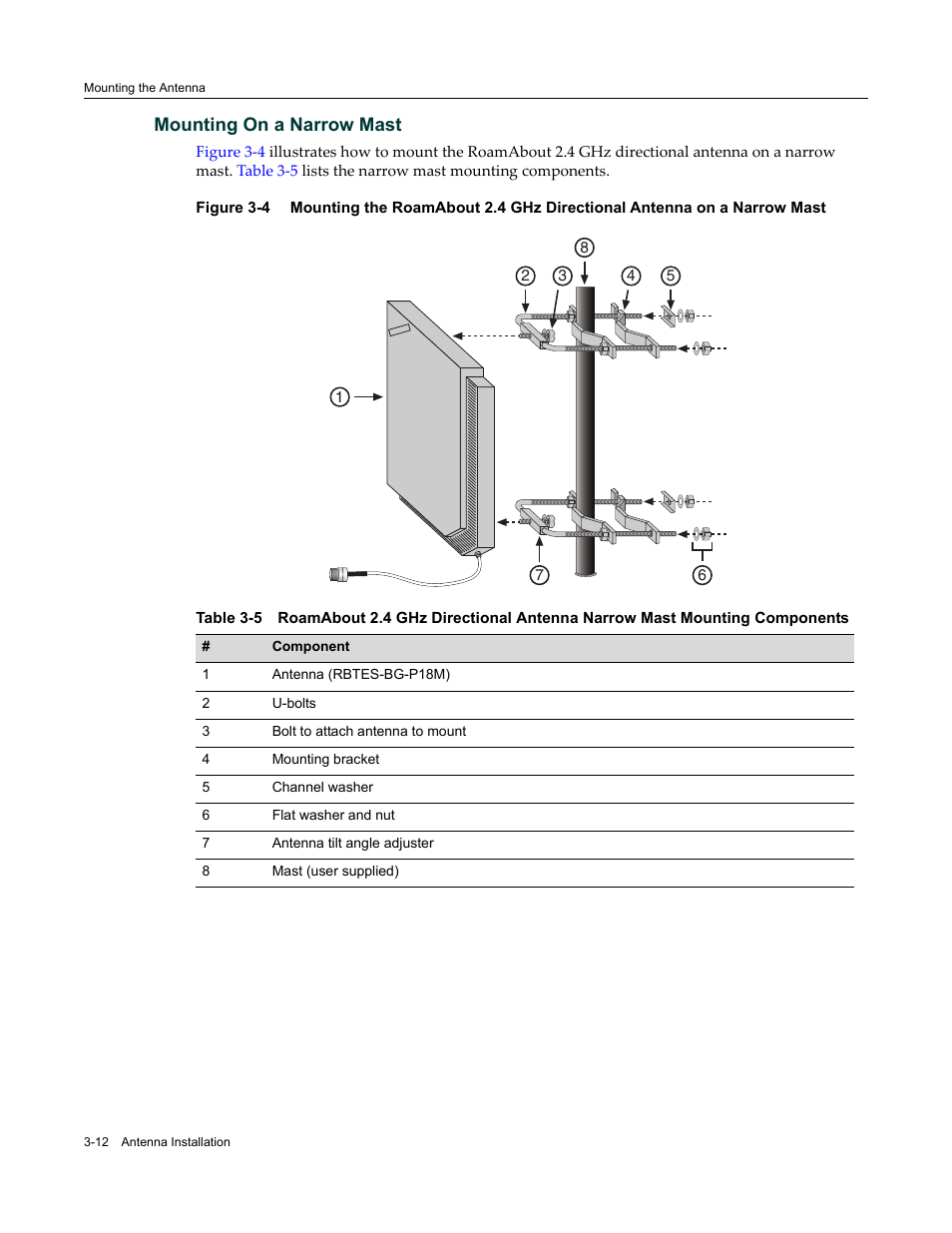 Mounting on a narrow mast, Mounting on a narrow mast -12 | Enterasys Networks ROAMABOUT RBT-1602 User Manual | Page 44 / 92