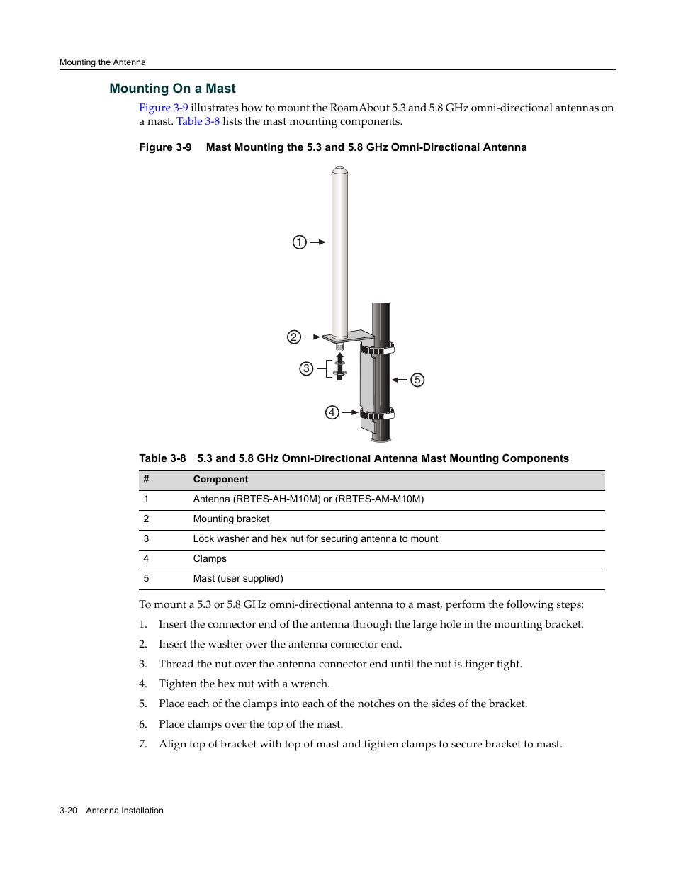 Mounting on a mast, Mounting on a mast -20 | Enterasys Networks ROAMABOUT RBT-1602 User Manual | Page 52 / 92