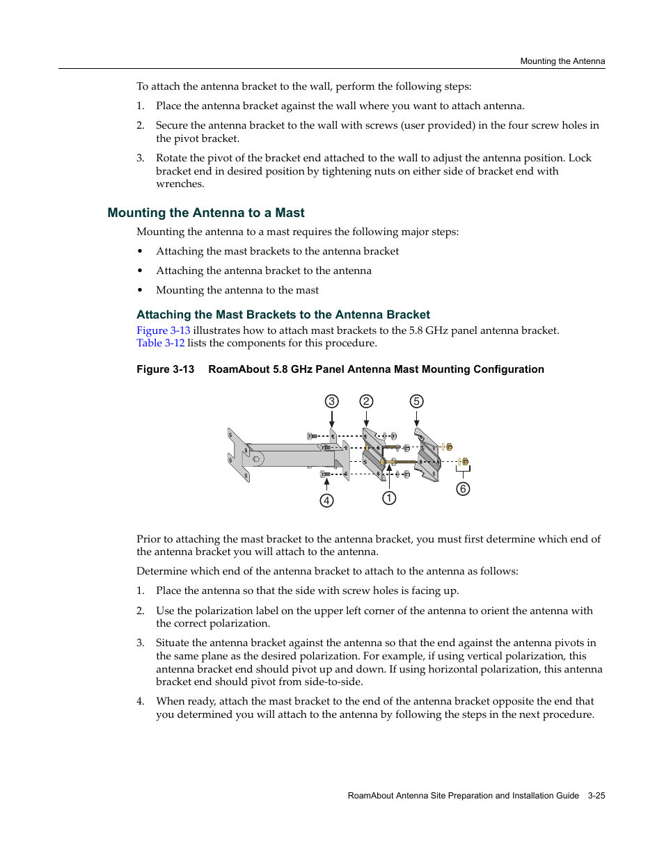 Mounting the antenna to a mast, Mounting the antenna to a mast -25 | Enterasys Networks ROAMABOUT RBT-1602 User Manual | Page 57 / 92