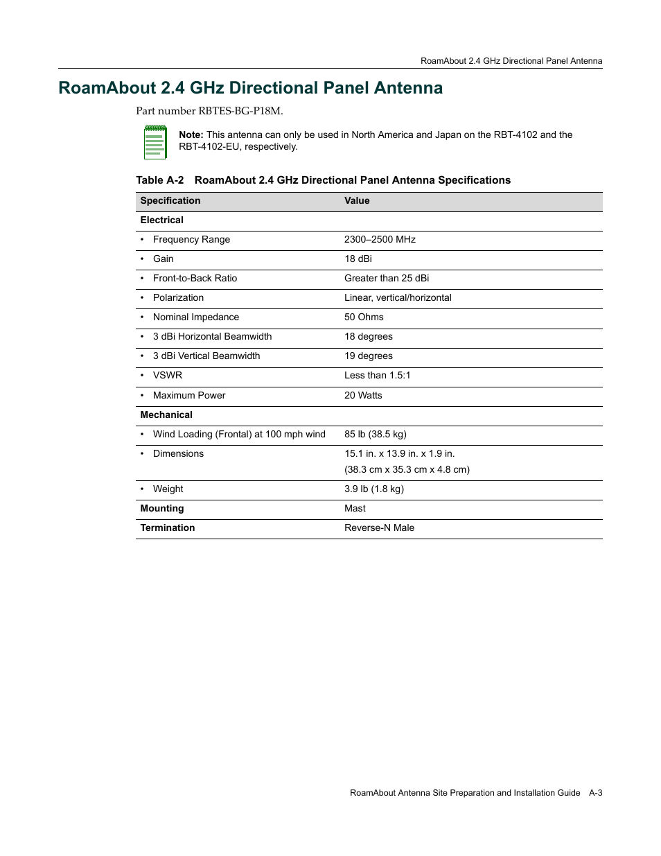 Roamabout 2.4 ghz directional panel antenna | Enterasys Networks ROAMABOUT RBT-1602 User Manual | Page 73 / 92