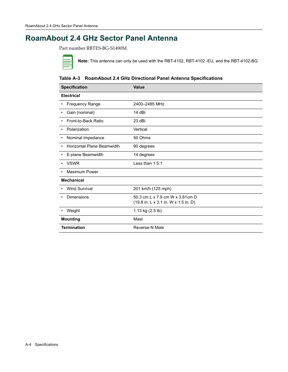 Roamabout 2.4 ghz sector panel antenna | Enterasys Networks ROAMABOUT RBT-1602 User Manual | Page 74 / 92