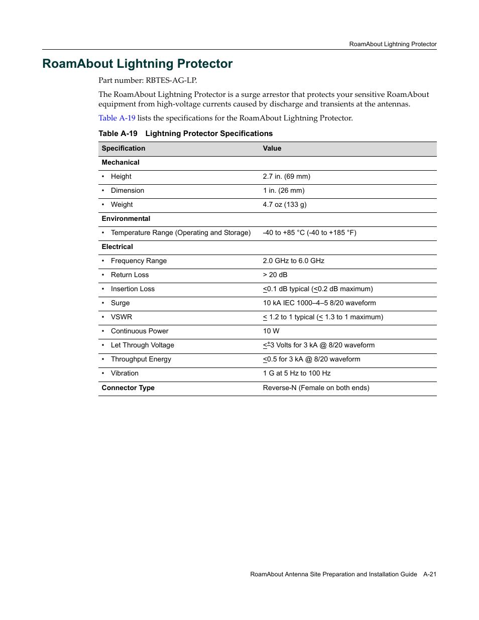 Roamabout lightning protector, A-21 | Enterasys Networks ROAMABOUT RBT-1602 User Manual | Page 91 / 92