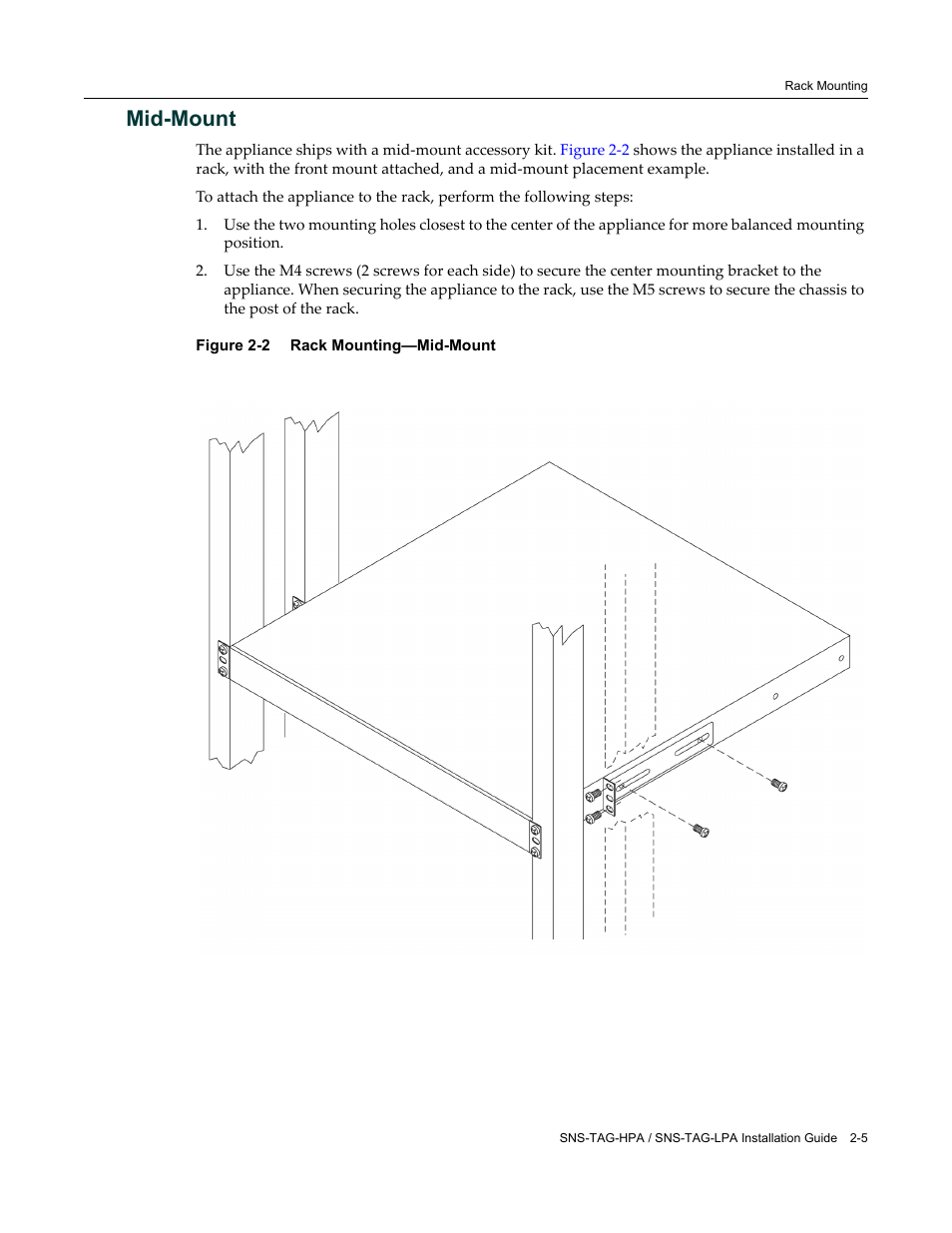 Mid-mount, Mid-mount -5, Rack mounting—mid-mount -5 | Enterasys Networks SNS-TAG-LPA User Manual | Page 27 / 34