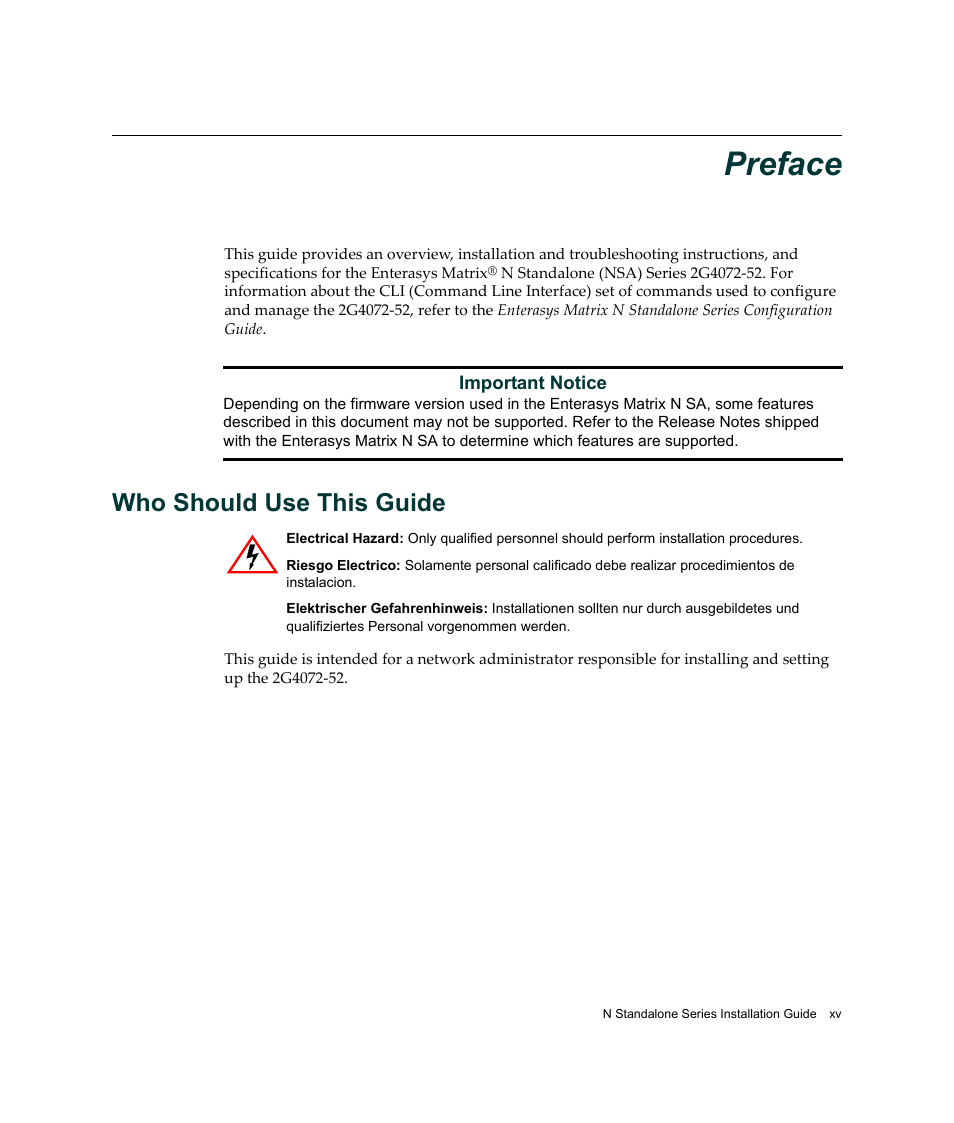 Preface, Who should use this guide | Enterasys Networks 2G4072-52 User Manual | Page 17 / 70