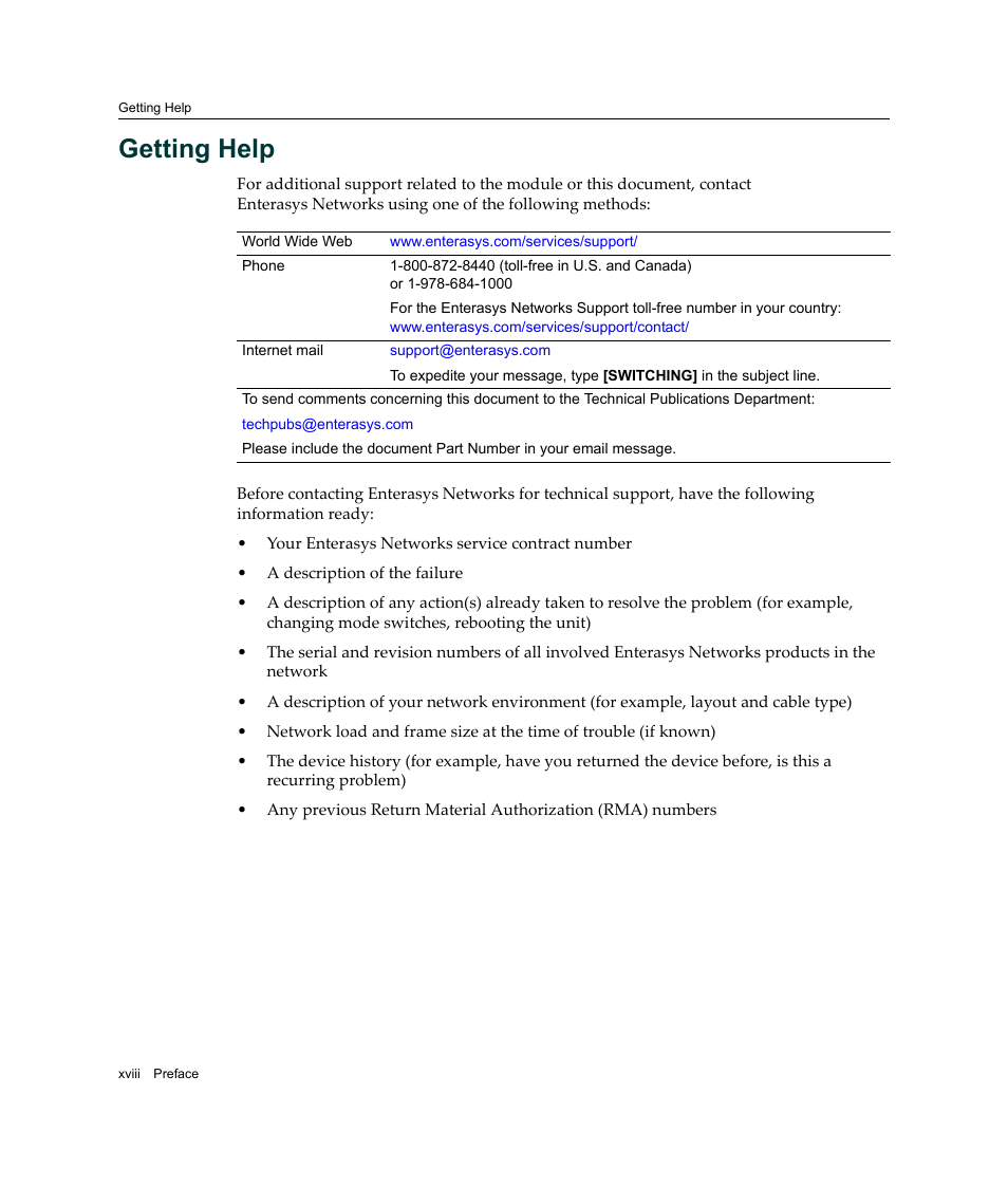 Getting help | Enterasys Networks 2G4072-52 User Manual | Page 20 / 70