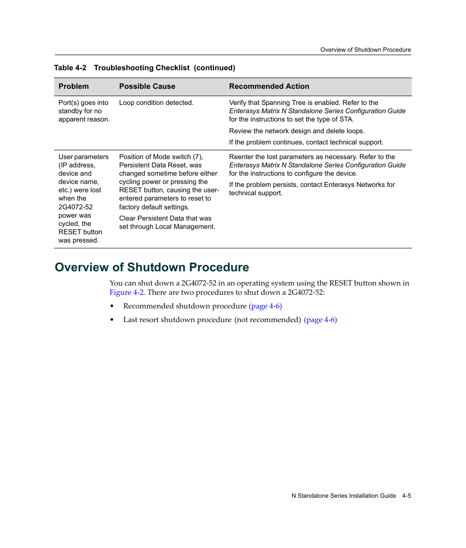 Overview of shutdown procedure, Overview of shutdown procedure -5 | Enterasys Networks 2G4072-52 User Manual | Page 51 / 70