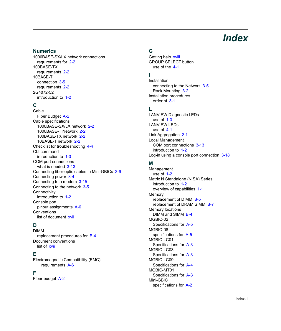 Index, Numerics | Enterasys Networks 2G4072-52 User Manual | Page 69 / 70