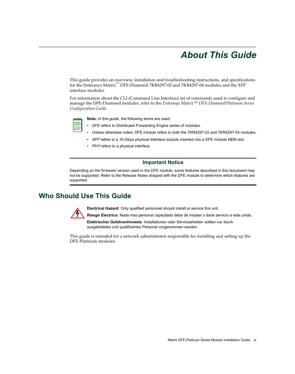 About this guide, Who should use this guide | Enterasys Networks Enterasys Diamond Distributed Forwarding Engine 7KR4297-04 User Manual | Page 13 / 64