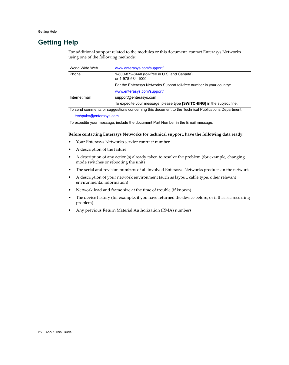 Getting help | Enterasys Networks Enterasys Diamond Distributed Forwarding Engine 7KR4297-04 User Manual | Page 16 / 64