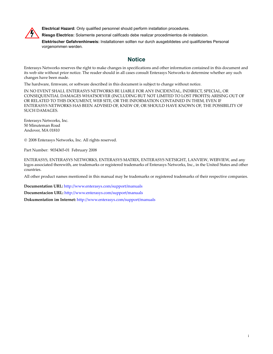 Notice | Enterasys Networks Enterasys Diamond Distributed Forwarding Engine 7KR4297-04 User Manual | Page 3 / 64