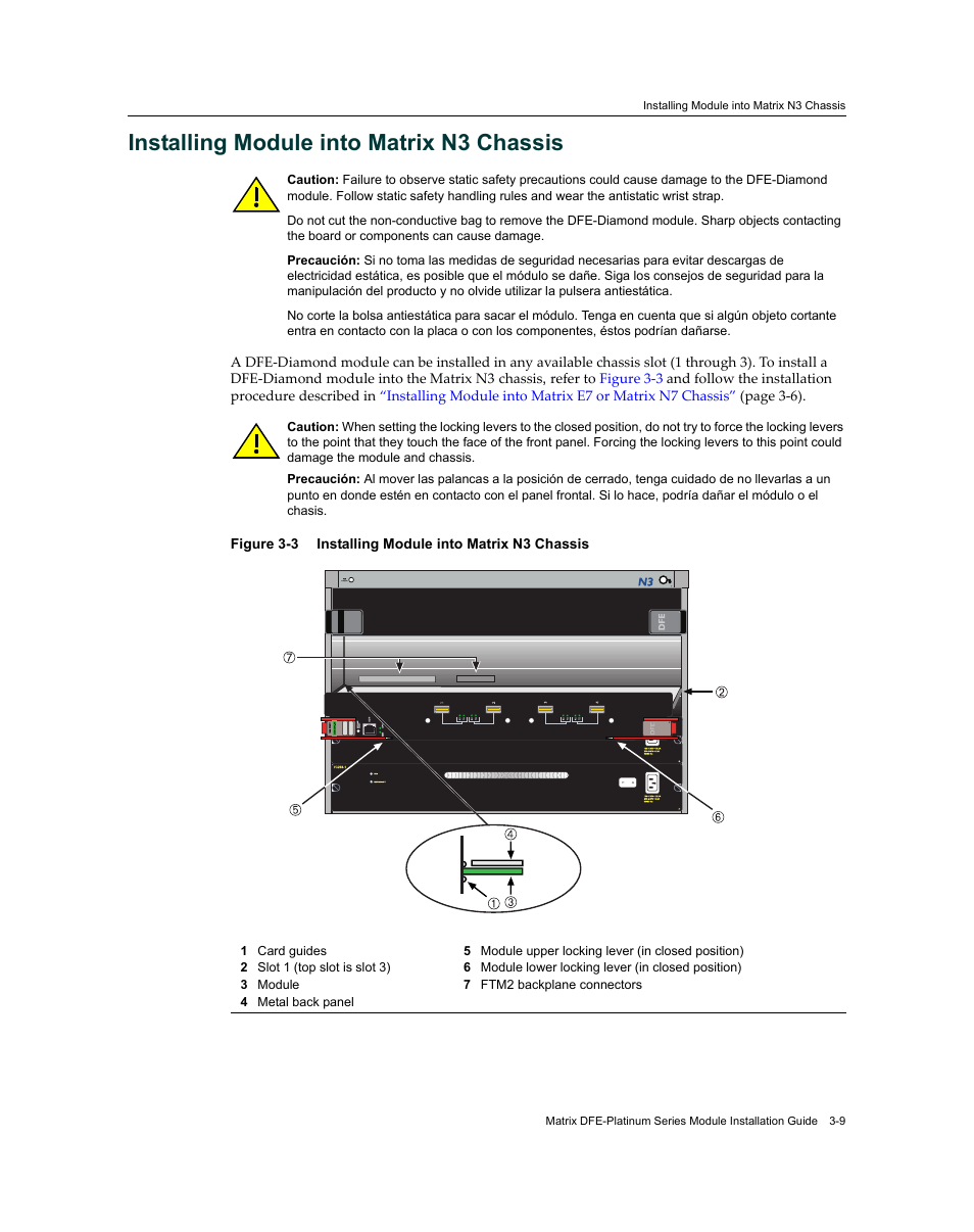 Installing module into matrix n3 chassis, Installing module into matrix n3 chassis -9, Installing module into matrix n3 chassis -8 | Enterasys Networks Enterasys Diamond Distributed Forwarding Engine 7KR4297-04 User Manual | Page 31 / 64