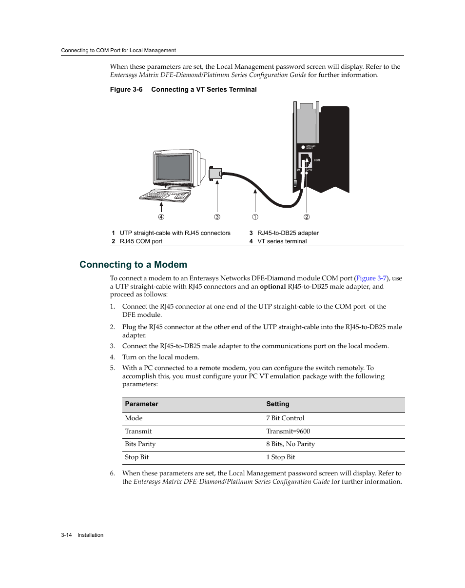 Connecting to a modem, Connecting to a modem -14 | Enterasys Networks Enterasys Diamond Distributed Forwarding Engine 7KR4297-04 User Manual | Page 36 / 64