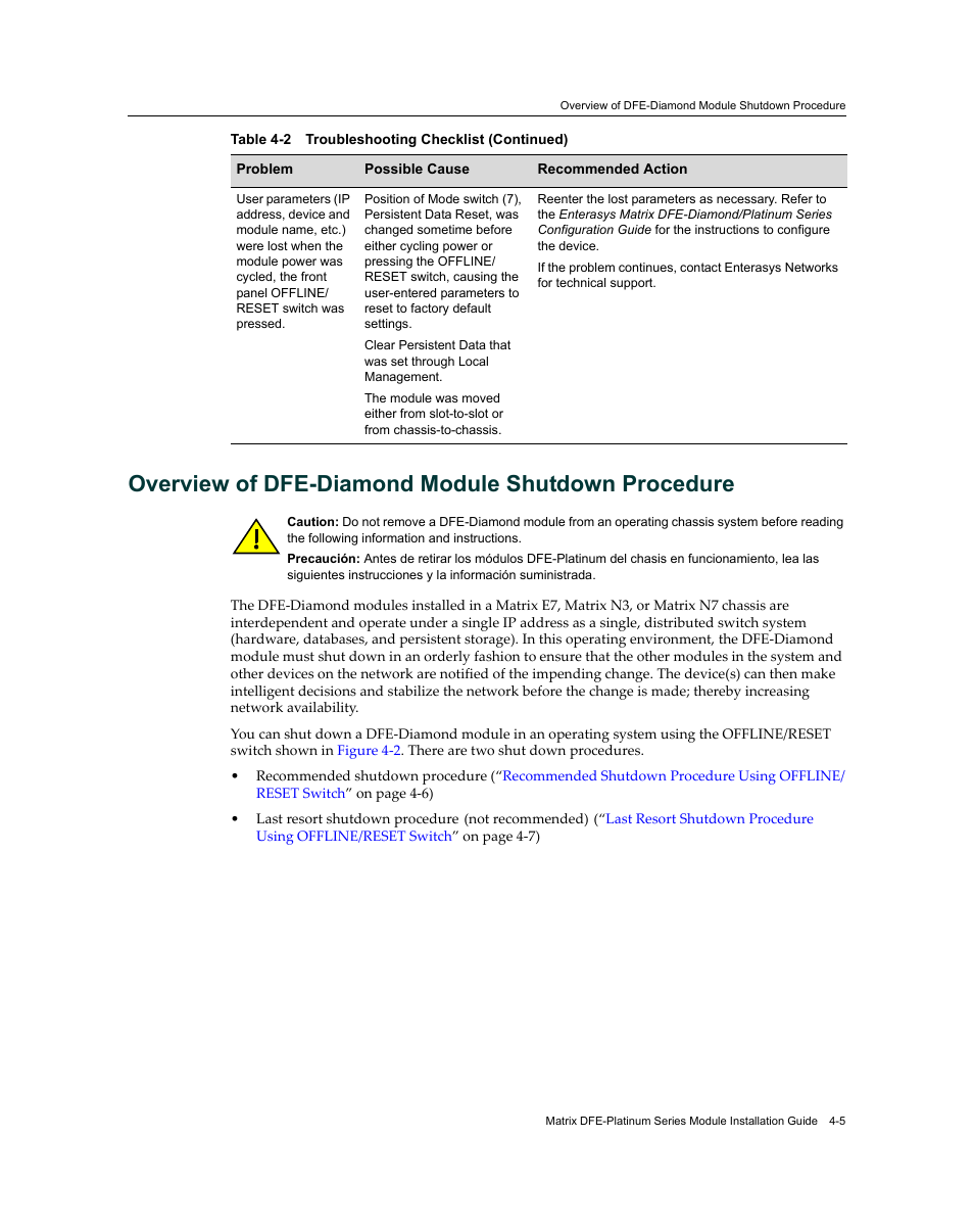 Overview of dfe-diamond module shutdown procedure | Enterasys Networks Enterasys Diamond Distributed Forwarding Engine 7KR4297-04 User Manual | Page 47 / 64