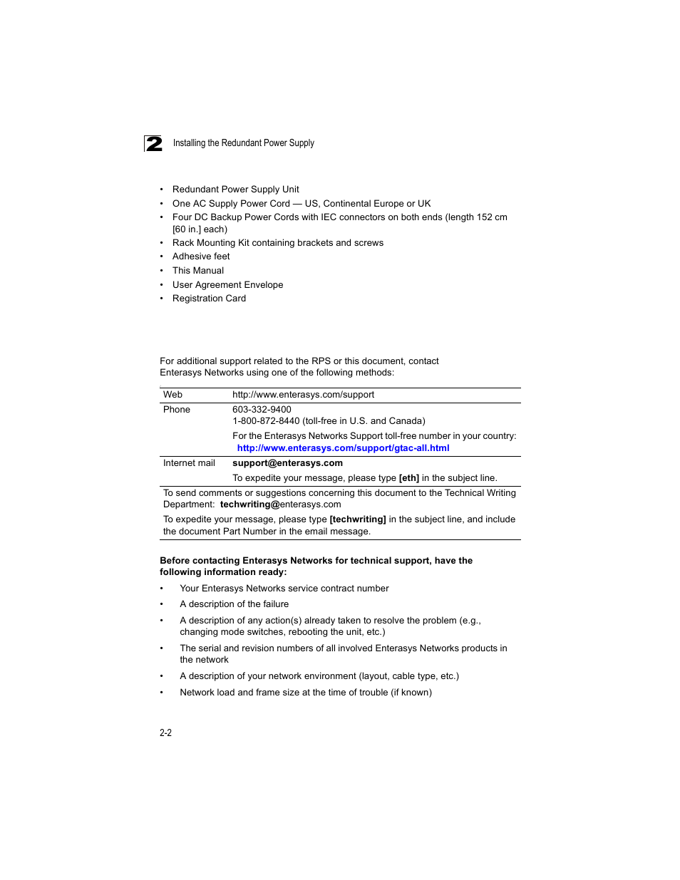 Package contents, Gettinghelp, Gettinghelp 2-2 | Enterasys Networks VSER-RPU-SYS User Manual | Page 16 / 28