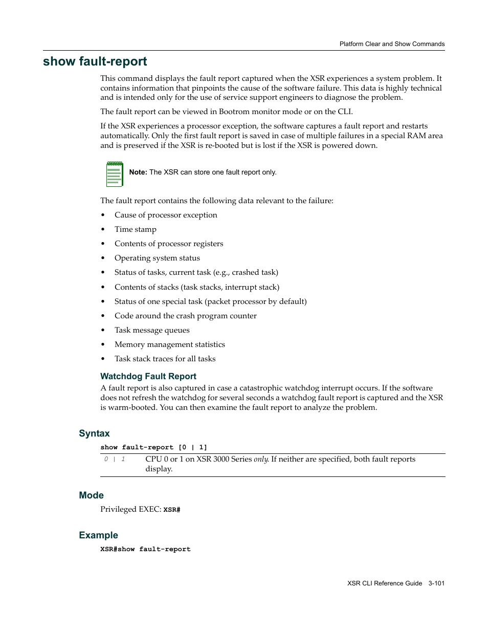 Show fault-report | Enterasys Networks X-Pedition XSR CLI User Manual | Page 107 / 684