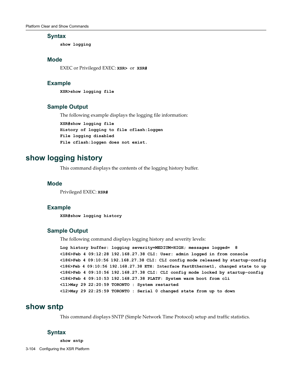 Show logging history, Show sntp | Enterasys Networks X-Pedition XSR CLI User Manual | Page 110 / 684