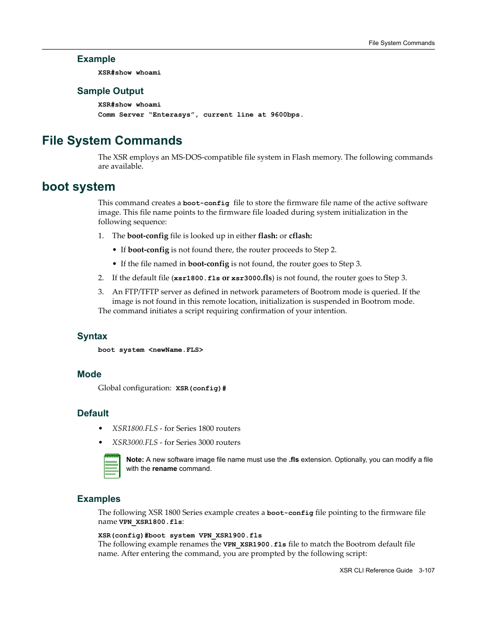 File system commands, File system commands -107, Boot system | Enterasys Networks X-Pedition XSR CLI User Manual | Page 113 / 684